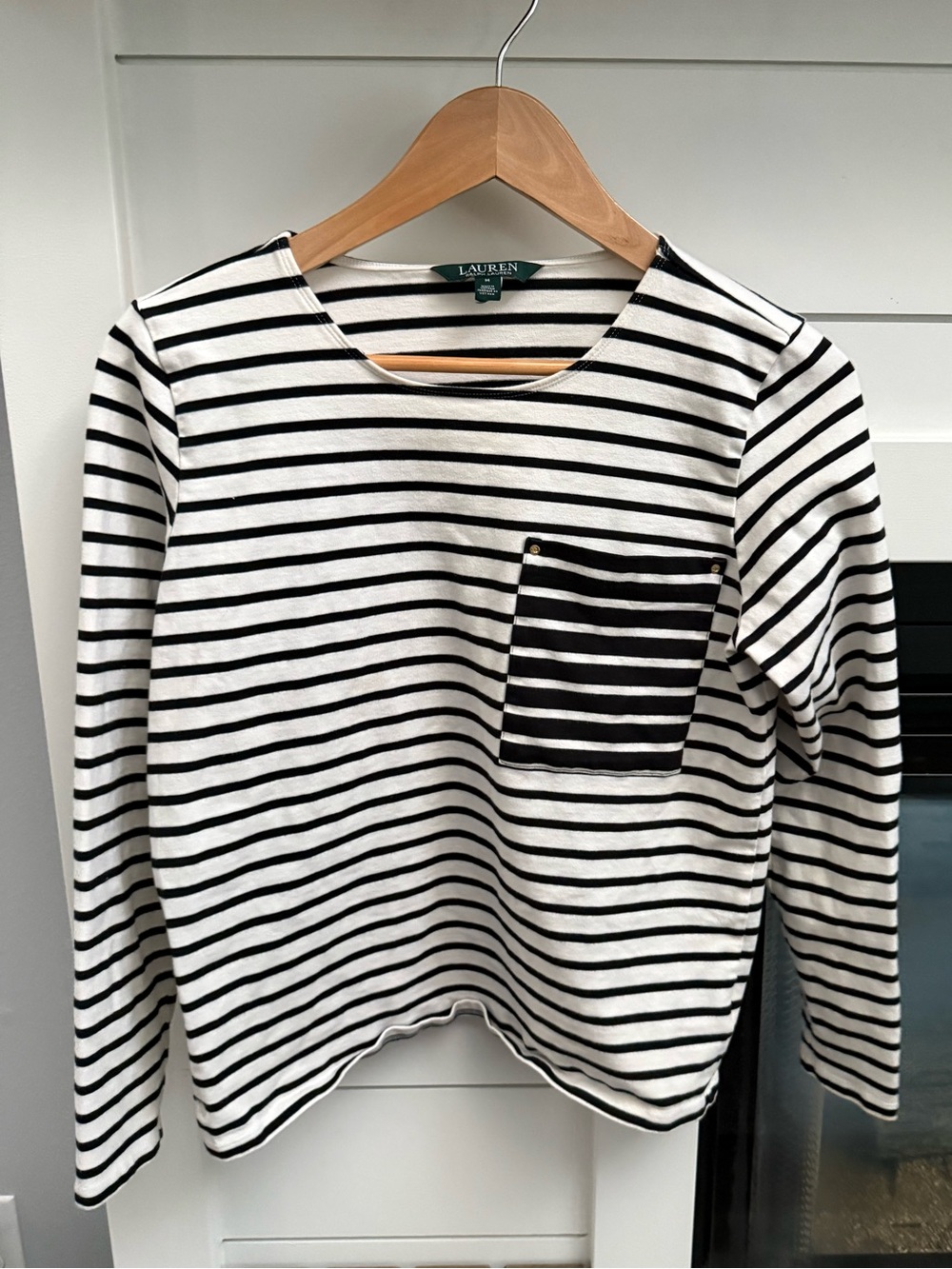 Women’s Lauren Ralph Lauren Black & White Striped Long-Sleeve Top size M
